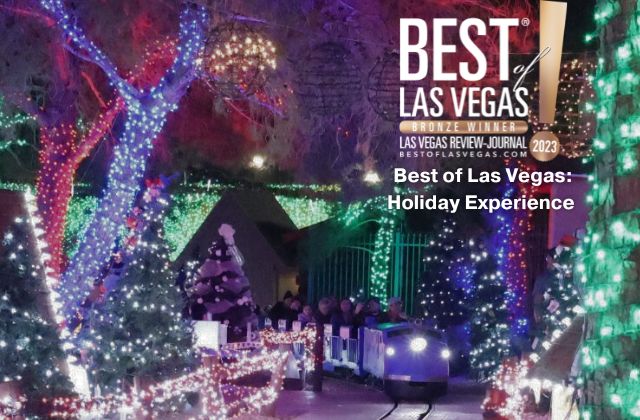 holiday lights display with the text 'best of las vegas: holiday experience' overlayed