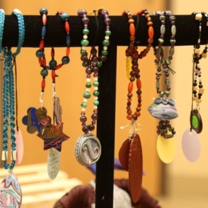 handmade beaded jewelry on display