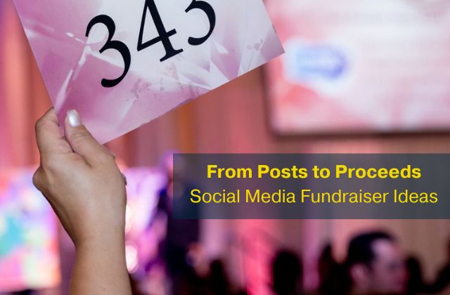 photo of a hand holding a piece of paper with numbers on it, the text 'from posts to proceeds, social media fundraiser ideas'